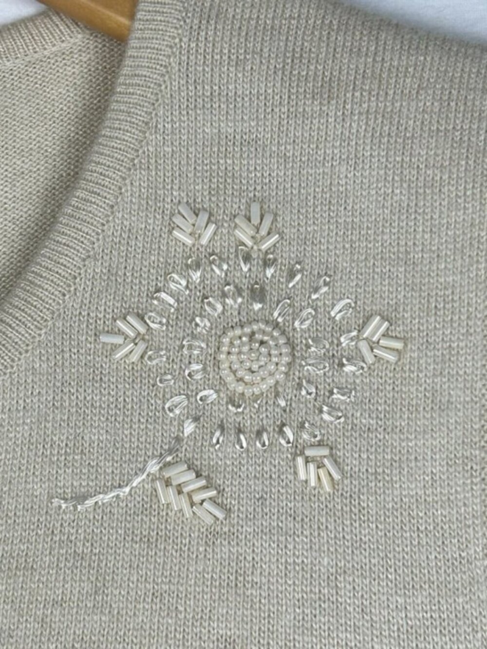 The Limited Cream Marled Beaded Tank Top Silk Cashmere Wool Whimsical Career L - Picture 5 of 10